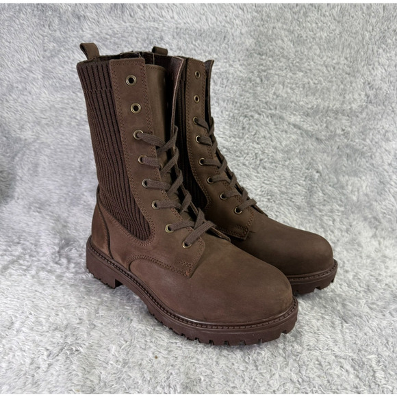 Bueno Stella Combat Boots Brown Suede Lace Up Booties Women's Size 7.5 - Picture 1 of 12